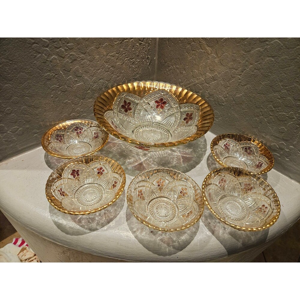Reverse Painted MCM Salad Bowl Set